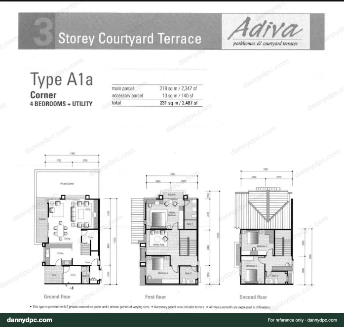 Adiva Desa ParkCity Type A1a 3-storey Courtyard Terrace Corner floor plan