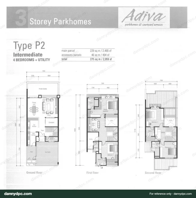 Adiva Desa ParkCity Type P2 3-storey Parkhome Intermediate floor plan